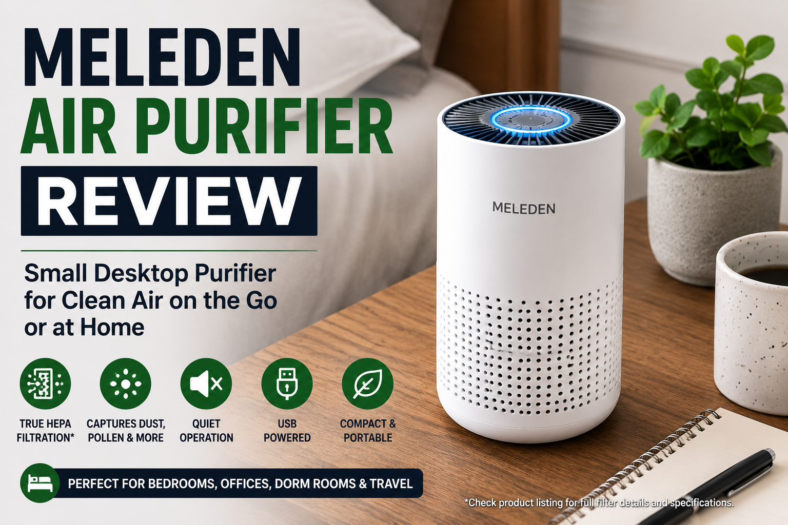MELEDEN air purifier review for desktop and bedroom use
