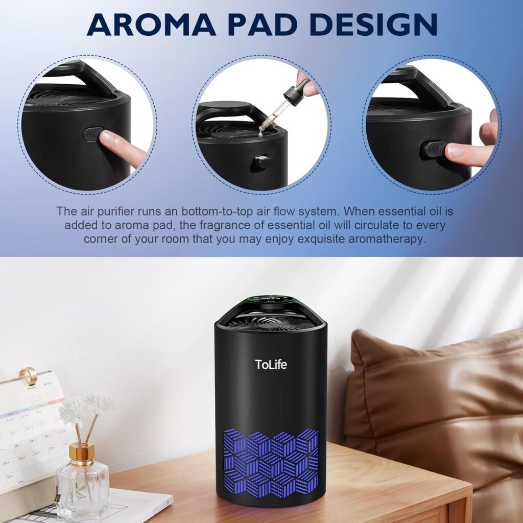 Air Purifiers for Bedroom Home, HEPA Air Purifiers Air Cleaner For Pets Allergies, Virus Air Purifier for Dust, Portable Baby Air Purifier With Low Noise Sleep Mode for Office  Room, Black
