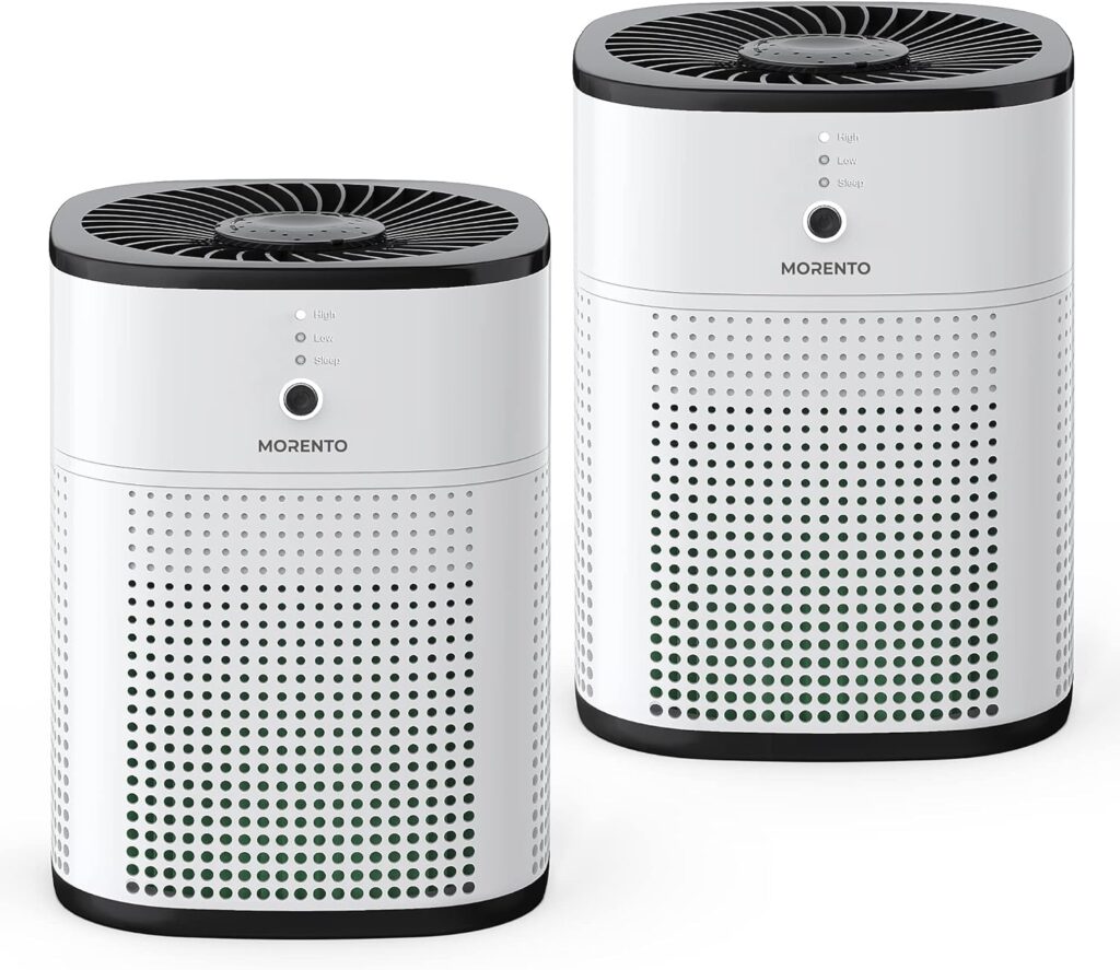 Air Purifiers for Bedroom, MORENTO Room Air Purifier HEPA Filter for Smoke, Allergies, Pet Dander Odor with Fragrance Sponge, Small Air Purifier with Sleep Mode, HY1800, White