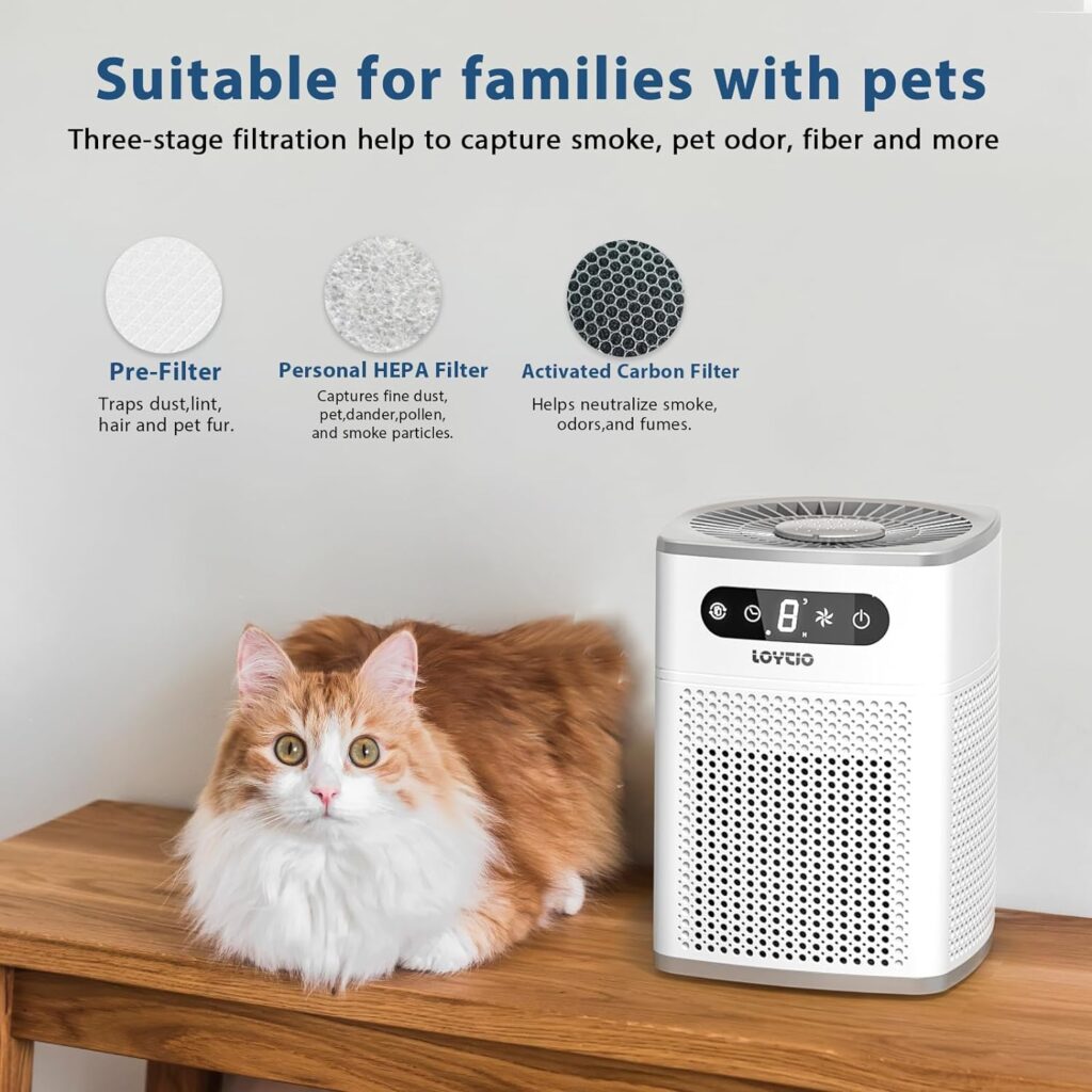 Air Purifiers for Home, H13 True HEPA Filter for Home large Room, Air Filter with Sleep Model, 24db Filtration System, 360° Air Intake for Pet Dander Dust Pollen Smoke Allergie, White