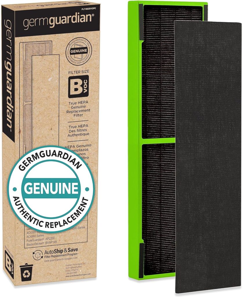 Germ Guardian Filter B Toxin Clear HEPA Genuine Replacement Filter, Removes 99.97% of Pollutants, Common VOCs, Household Toxins, AC4825, AC4800 Series, AC4900, CDAP4500, AP2200, Black/Green, FLT4825VO