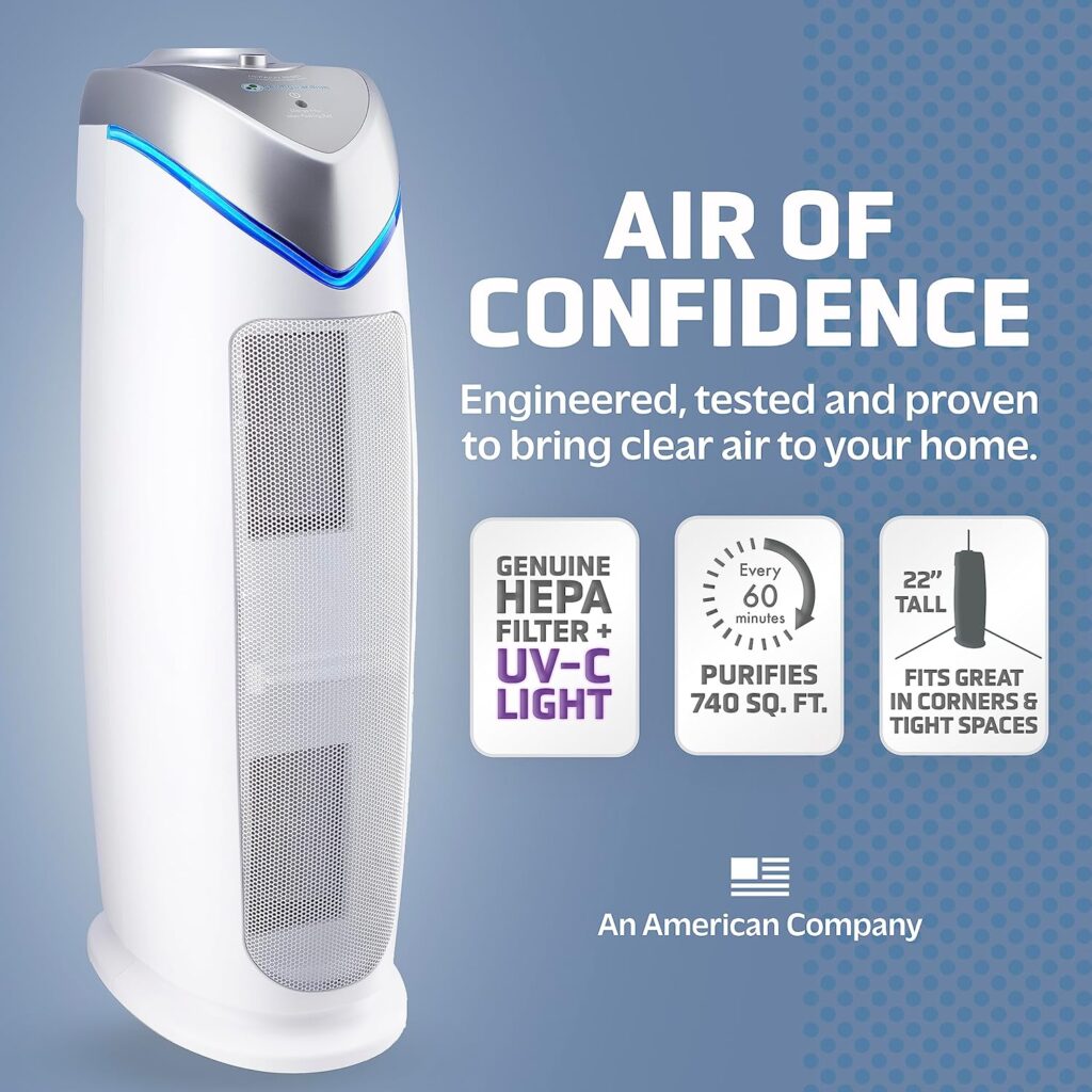 GermGuardian Air Purifier with HEPA 13 Filter, Removes 99.97% of Pollutants, Covers Large Room up to 743 Sq. Foot Room in 1 Hr, UV-C Light Helps Reduce Germs, Zero Ozone Verified, 22, Gray, AC4825E