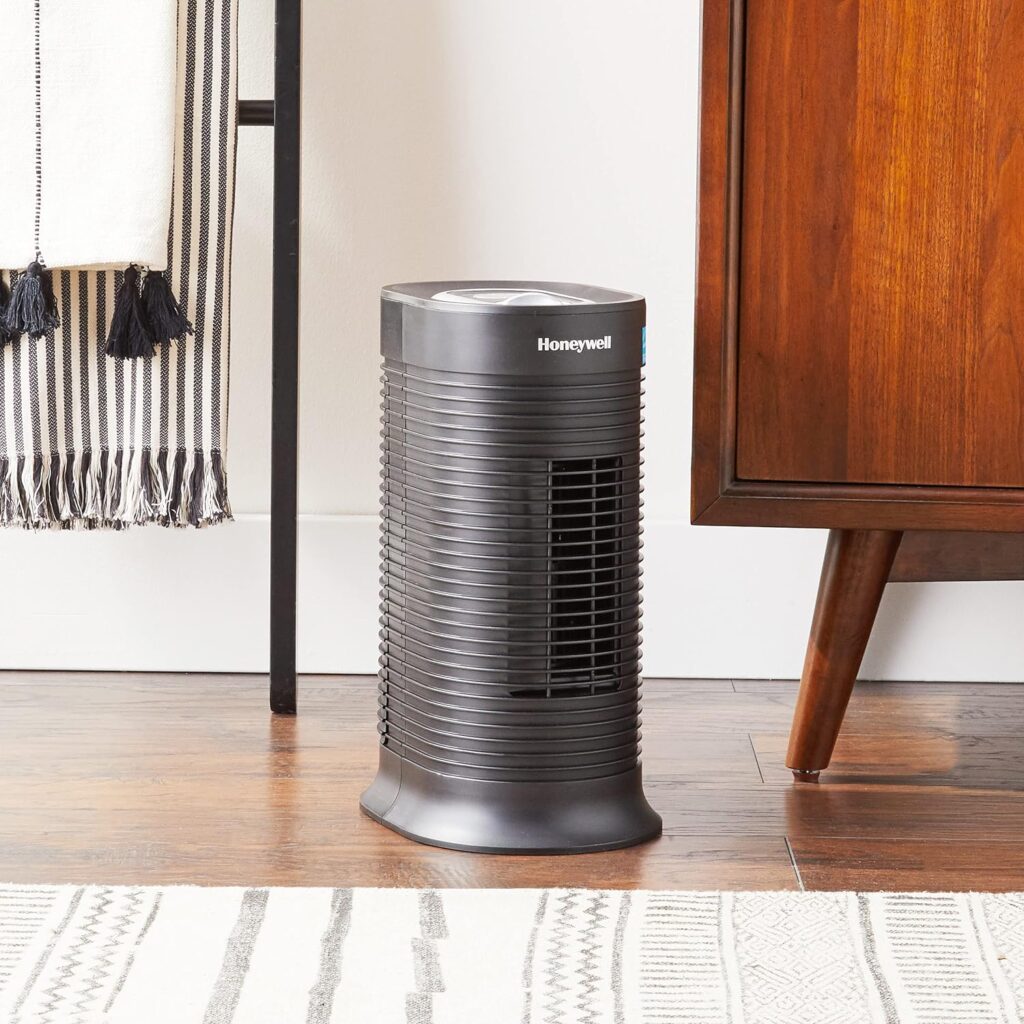 Honeywell AllergenPlus HEPA Tower Air Purifier, Airborne Allergen Reducer for Small Rooms (75 sq ft), Black - Wildlfire/Smoke, Pollen, Pet Dander, and Dust Air Purifier, HPA060