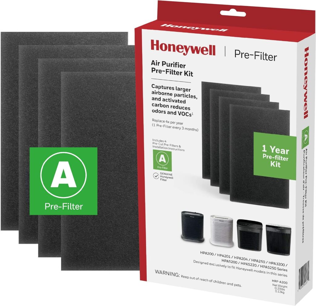 Honeywell HRF-A200 Air Purifier Pre Kit Filter, 4-Pack - Allergen Air Filter Targets Dust, VOC, Pet, Kitchen, and Wildfire/Smoke Odors