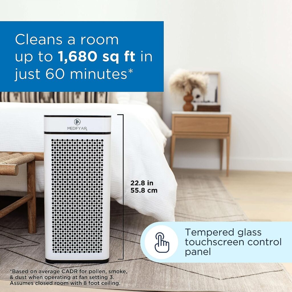 Medify Air MA-40 Air Purifier with H13 True HEPA Filter | 840 sq ft Coverage | for Allergens, Wildfire Smoke, Dust, Odors, Pollen, Pet Dander | Quiet 99.9% Removal to 0.1 Microns | White, 1-Pack
