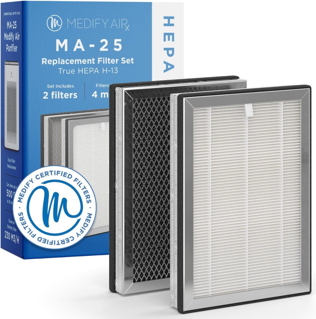 Medify MA-25 Genuine Replacement Filter | for Allergens, Smoke, Wildfires, Dust, Odors, Pollen, Pet Dander | 3 in 1 with Pre-filter, True HEPA H13, and Activated Carbon for 99.9% Removal | 1-Pack