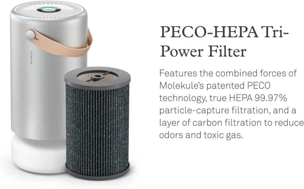 Molekule Air Pro | Air Purifier for Large Rooms up to 1000 sq. ft. w/PECO-HEPA Tri-Power Technology, for Allergens, Smoke, Mold, Bacteria, Viruses  Pollutants for Clean Air - Silver, Alexa-Compatible