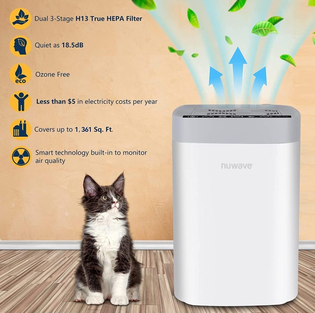 Nuwave Air Purifiers for Home Large Room Up to 1361 Sq Ft, Portable Air Purifier with H13 True HEPA  Carbon Filter for Allergies Pet Dander Smoke Dust, 18dB Quiet for Bedroom, Energy Star Certified