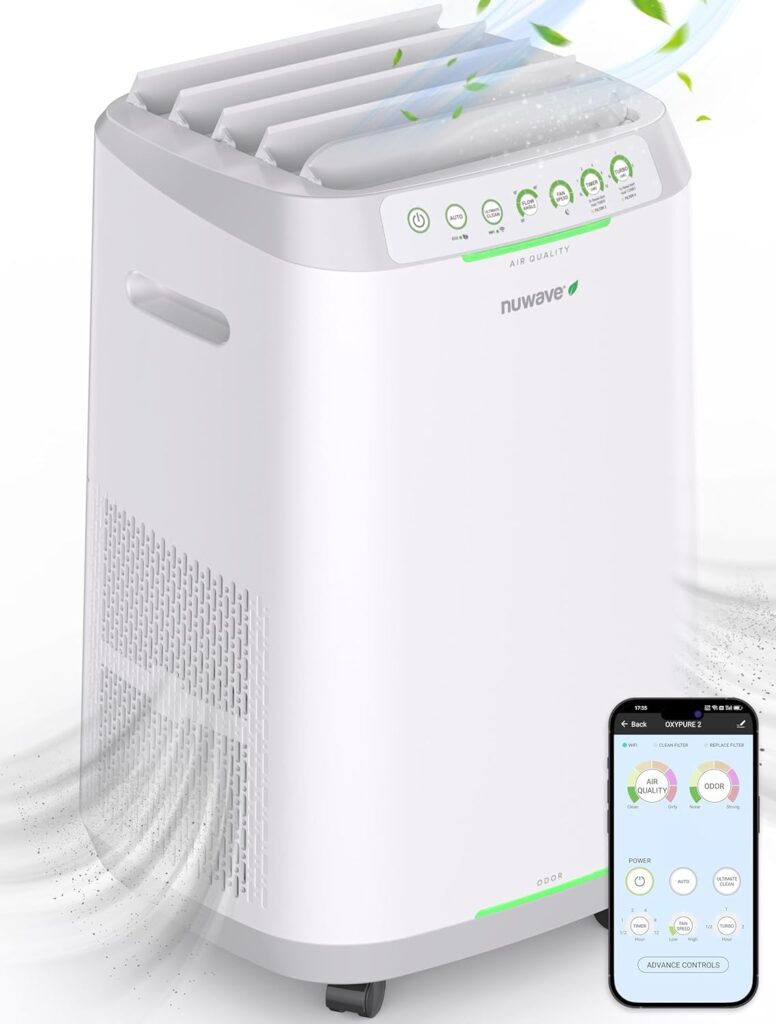 Nuwave OxyPure ZERO Smart Air Purifiers, ZERO Waste ZERO Filter Replacements, Covers Up to 2002 Sq.Ft. for Home Large Room Bedroom, 30°, 60°, 90° Vents, 6 Fan Speeds, Sleep Mode, Timer