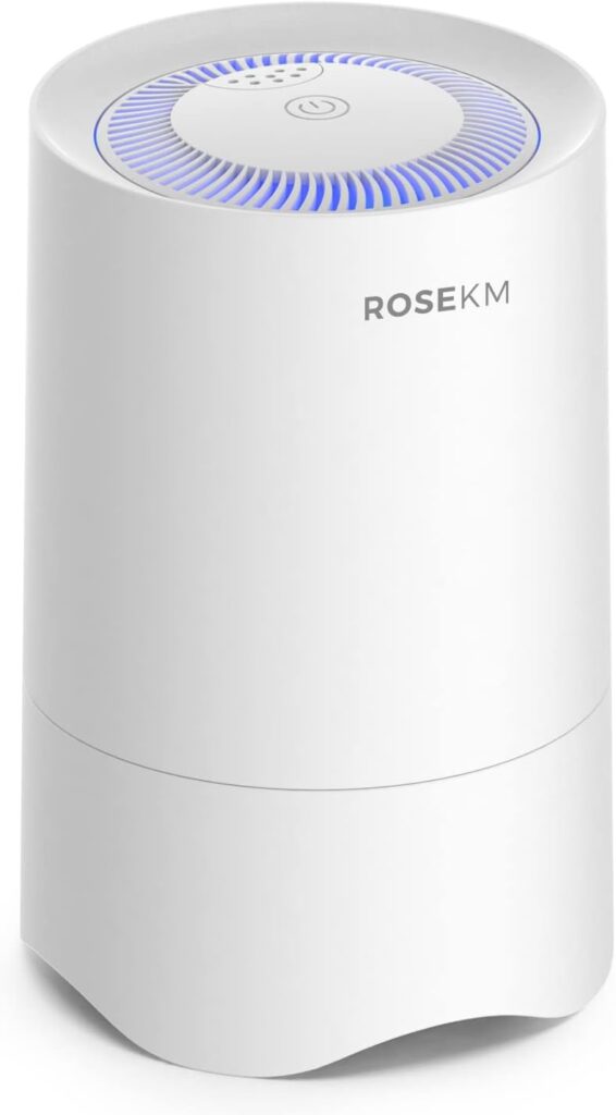 ROSEKM Small Air Purifier for Home Bedroom, Personal Desk Mini Air Purifier, Room Hepa Air Purifier Fresheners Cleaner for Pets, Smoke, Desktop, Office (White)