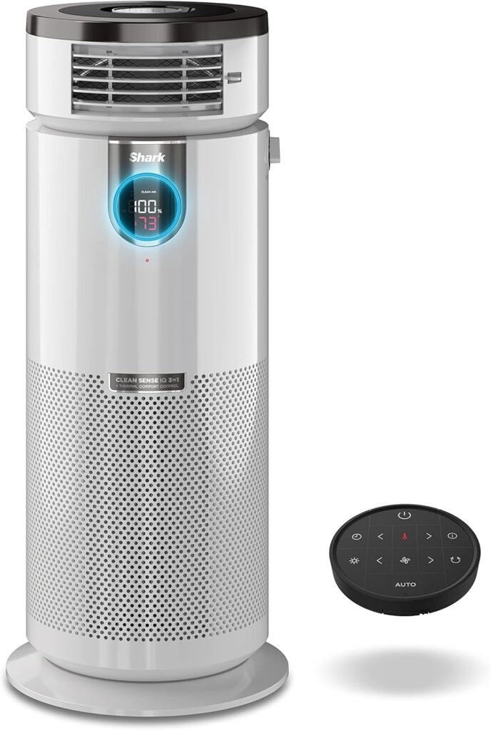 Shark HC502 3-in-1 Clean Sense Air Purifier MAX, Heater  Fan, HEPA Filter, 1000 Sq Ft, Oscillating, Large Rooms, Kitchens, Captures 99.98% of Particles for Clean Air, Dust, Smoke  Allergens, White