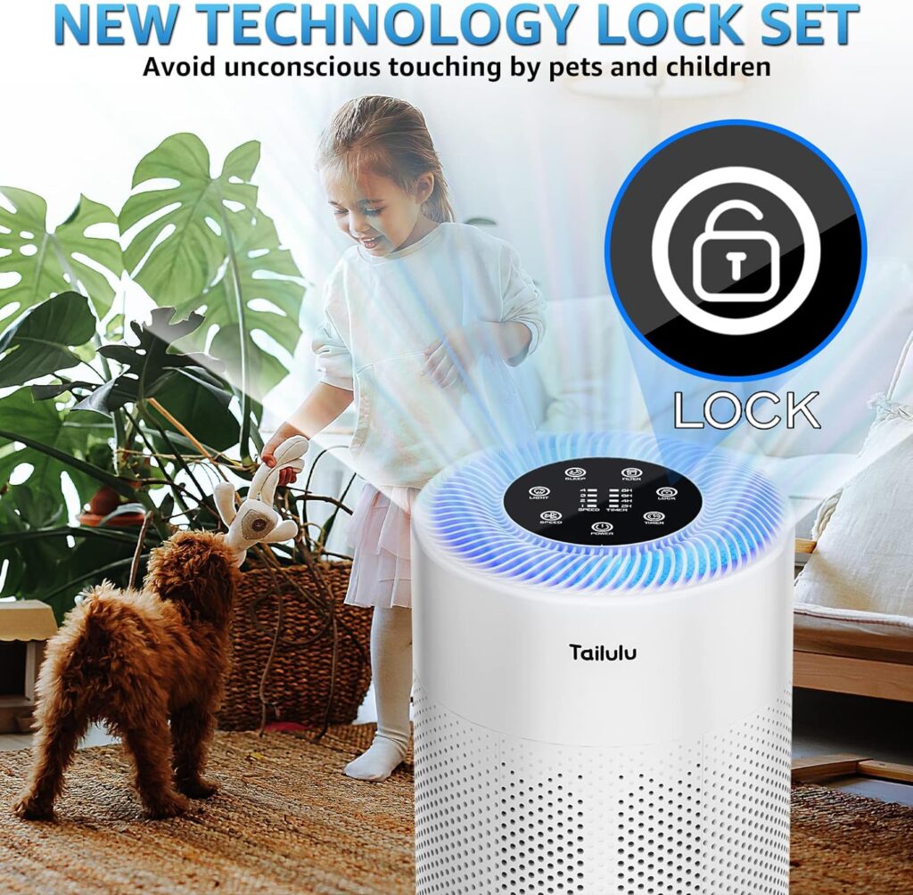 Tailulu Air Purifiers for Bedroom Home Large Room Up to 1722ft², with Timer, Night Light, Sleep Mode, for Allergies Pet Dander Dust Smoke Pollen Hair Smell Odors