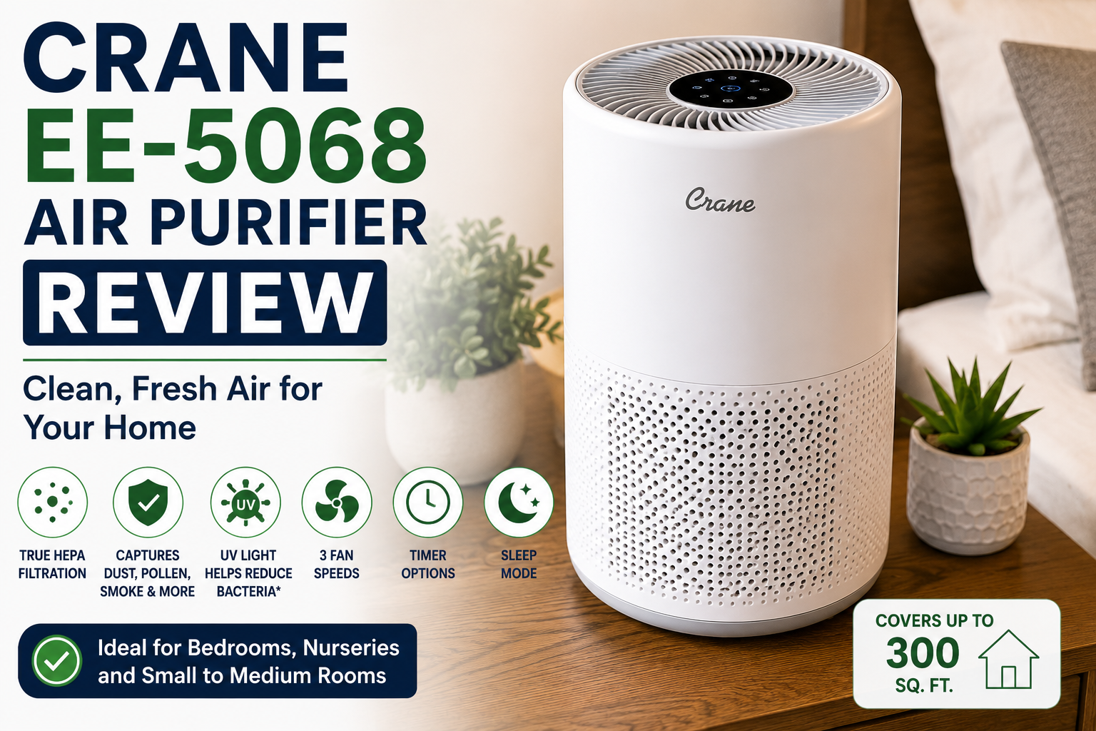 Crane EE-5068 air purifier review for bedroom use