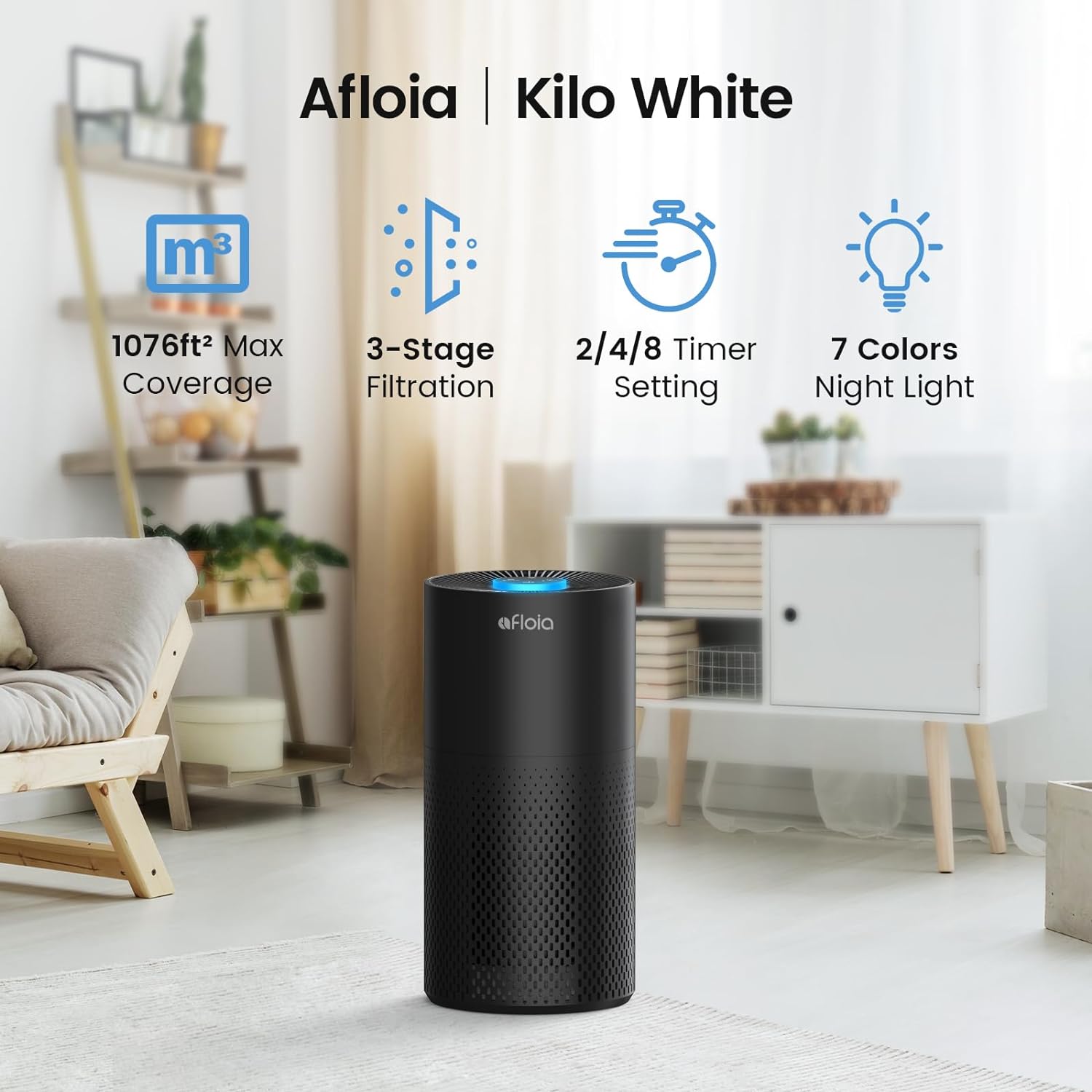 Afloia Air Purifiers for Home Large Room Up to 1076 Ft²/1280Ft²,3-Stage Air Purifier Filter for Pets Dander Pollen Allergies Dust Mold Odor Smoke